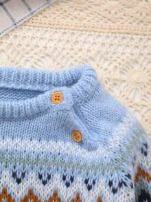 Infant Wave Pattern Solid Color Knit Pullover Sweater - Blue - View 2