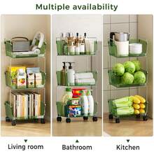 3- Tier Metal Rolling Cart For Kitchen, Bathroom, Office – Plastic Utility Storage Carts With Wheels – Ideal For Small Spaces, Pantry, Classroom, Workshop Organization And Storage, Green - phong cách - Xem 4