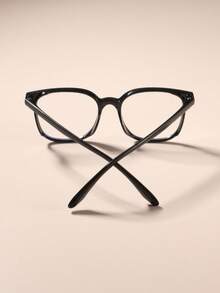 1 par de gafas minimalistas cuadradas con remaches unisex, adecuadas para computadora, juegos, TV, teléfono inteligente, lentes transparentes, protección ocular - Negro plano - Ver 3