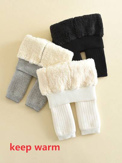 1pc Toddler Girls' Thick Warm Comfortable Leggings, Autumn/Winter