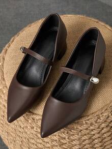 MonaNise Women's Fashion Pointed Toe Slip-On Pumps, Casual Retro Mary Jane Shoes, Versatile High-End Comfortable Flats For Vacation, Travel, Shopping, Outdoor, Coffee Color - 咖啡棕 - 查看 4