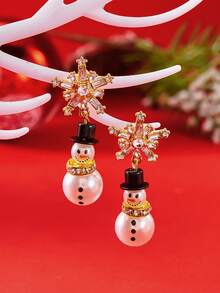 زوج من أقراط النساء ذات تصميم قلادة الثلج والخرز المرصع بالزركونيا البلورية، ديكور عيد الميلاد الأنيق، هدية مثالية لزوجة، صديقة، عائلة، أم، أخت