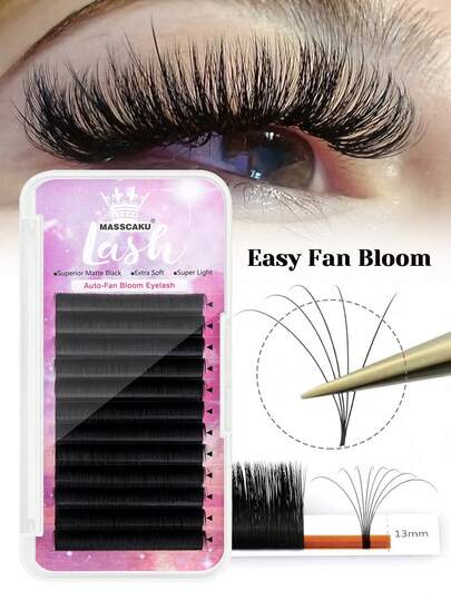 12 صف من امتدادات الرموش الفردية المصنوعة يدويًا ذات التفتح السهل والتكوين C و D بطول 8-17 مم ومختلط الأطوال، تفتح تلقائيًا، ذات طبقتين وكثافة عالية باللون الأسود الطبيعي المطفي، إطلالة روسية طبيعية