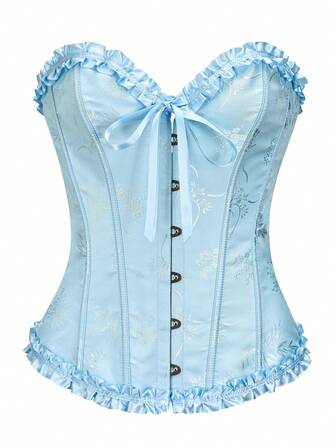 女士提花系带背部抹胸塑身衣，适合新年派对、情人节、节日、毕业典礼的紧身胸衣上衣