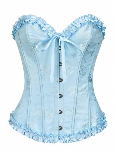 女士提花系带背部抹胸塑身衣，适合新年派对、情人节、节日、毕业典礼的紧身胸衣上衣