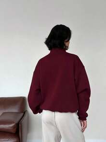 Sudadera holgada con cuello y cremallera para mujer, de manga larga y efecto estilizante, para otoño e invierno