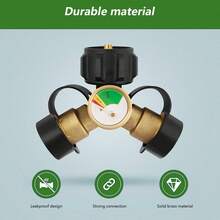 Divisor de tanque de propano de 2 vías con manómetro - Adaptador en Y de latón y válvula de cierre para estufas de camping, parrillas de barbacoa, calentadores y quemadores de gas