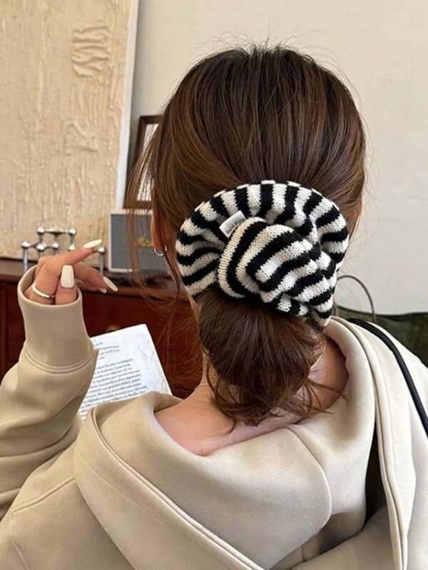 1pc Fashionable Minimalist Daily Striped Hair Scrunchie ,Ponytail Holders ,Hair Elastics ,Hair Rubber Bands ,Scrunchies ,Hair Rope ,Elastic Hair Tie