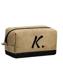 A-Z字母黑色帆布/亚麻手提袋，带化妆包，个性化礼品袋，适合婚礼、生日、海滩、度假、上学等场合，是送给女性、妈妈、老师、朋友、伴娘、学生的绝佳礼物。大容量手提袋，简约设计，便携休闲收纳袋。 - 彩色 - 查看 48