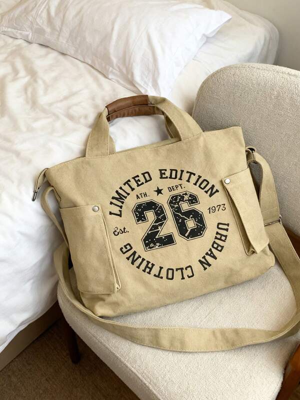 Vintage Style Multi-Functional Canvas Tote Bag For Women, Shoulder Crossbody Handbag With Digital Print Pocket, Adjustable Strap, Lightweight Large Capacity Purse For Daily Use, Travel, Picnic, Shopping, Work Or Dating