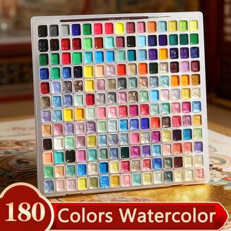 迷你闪光水彩颜料套装，180 色闪光金属水彩颜料套装，固体珍珠水彩颜料，适合艺术家、业余爱好者和绘画爱好者