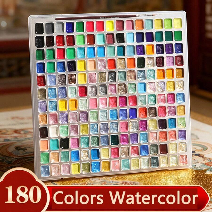 Bộ màu nước lấp lánh mini, Bộ 180 màu sơn nước nhũ kim loại, Sơn nước ngọc trai đặc dành cho họa sĩ, người yêu thích hội họa nghiệp dư