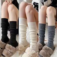 1/2/3 双女式罗纹及膝袜 - 纯色黑白，百搭长筒袜，适合秋冬日常通勤，仅可手洗，舒适时尚，适合休闲或正式装扮，可爱的袜子，日常鞋履，简约设计，舒适贴合，时尚爱好者，冬季鞋履，经典款式，柔软材质，办公室穿着，适合休闲装扮