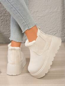 女士冬季新款厚底一脚蹬“式”雪地靴，时尚舒适，带保暖衬里，厚实保暖，适合户外穿着，毛皮靴