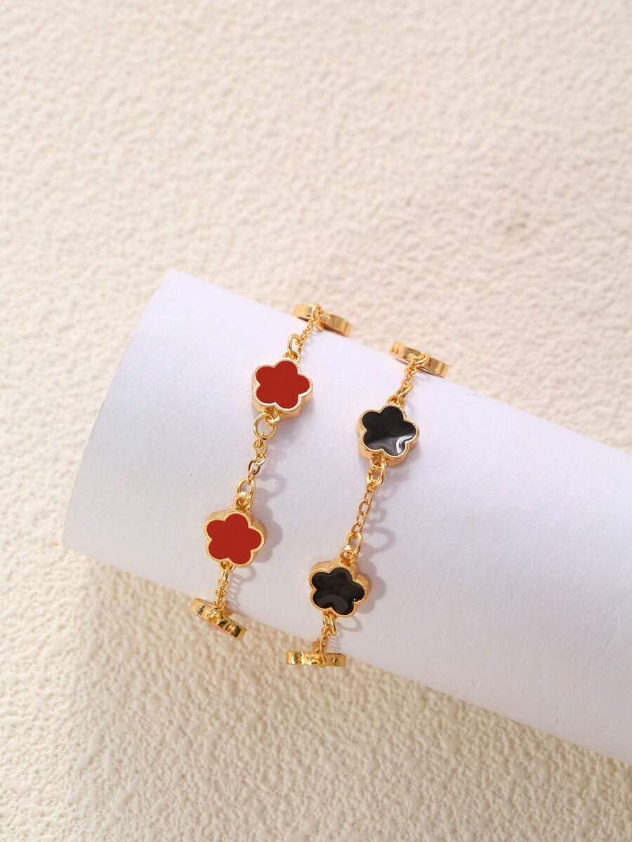 2 piezas Pulseras de cobre con flores de 5 pétalos minimalistas, adecuadas para citas, regalo de graduación, uso diario
