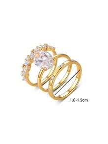 3 Stücke/Set, luxuriöser eleganter Ring-Set aus 925er Sterling Silber mit ovalen kubischen Zirkoniasteinen, geeignet für Frauen Hochzeit Verlobung Party täglichen Gebrauch Jahrestag Urlaubsgeschenk