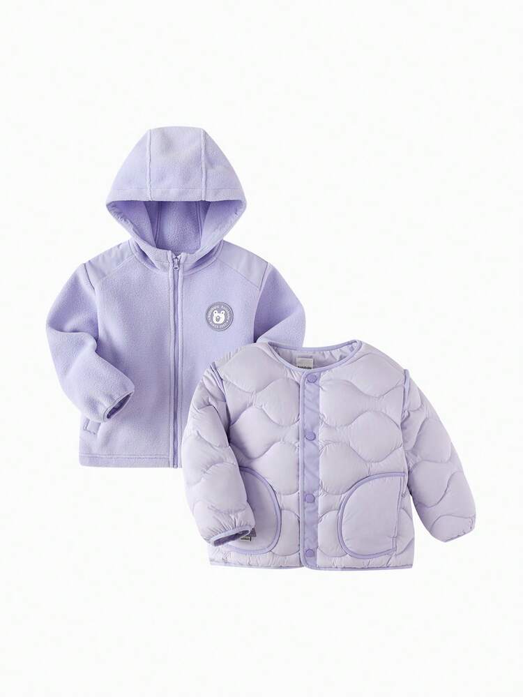 Balabala 2 piezas/Set Chaqueta de plumas para niñas, Chaqueta de invierno forrada de forro polar para niños y niñas - rosa morado - Añade 4