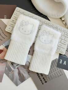 Sanrio Cute Kitty Cat Plush Half Finger Gloves For Women, Thick Warm Cycling Writing Wrist Gloves For Winter Thanksgiving Christmas Winter Holiday Outfit Women+Winter Gear+Gloves Bear+Christmas