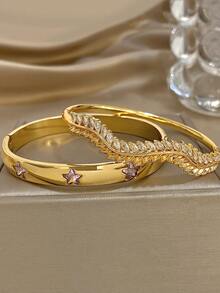 Juego de pulseras elegantes y lujosas con textura de trigo y estrella rosa para mujeres, de acero inoxidable chapado en oro de 18K o cobre con circonita, regalo para mamá en Navidad, Acción de Gracias, Halloween, boda, fiesta, diario, aniversario, San Valentín, cumpleaños, dama de honor, joyería bohemia