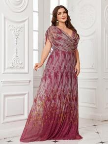 [Random Cut] Women's Halter Batwing Sleeve Glitter Backless Elegant Evening Party Bridesmaid Dress - Hot Pink - View 6