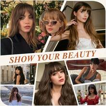 合成夹式刘海，带鬓角，直刘海，带鬓角，适合女士金发黑发饰，6英寸混色