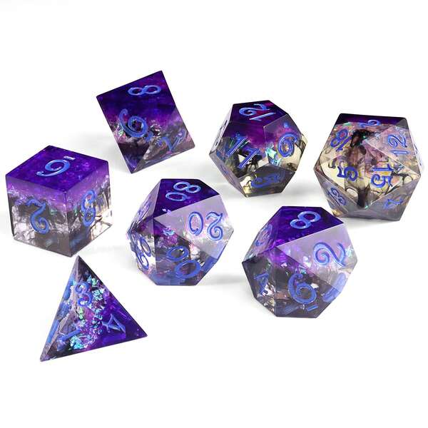 7pcs/Set Purple Galaxy Transparent Polyhedral Dice Set, Suitable For And Other Tabletop RPG Games, Dreamlike Starry Purple Texture, Can Also Be Used As Holiday Gifts, Comes With Gift Box