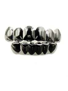 1/2 szt. 18-karatowych złotych, srebrzystych, platerowanych zębów HIP HOP, zestaw grilli na górne i dolne zęby z silikonem, prawdziwe błyszczące zestawy zębów wampira, modne stroje hiphopowe, złote aparaty ortodontyczne, osiem zębów, pozłacane aparaty ortodontyczne, dekoracja zębów na Halloween, modna, kreatywna i fajna biżuteria dentystyczna w stylu hip-hop