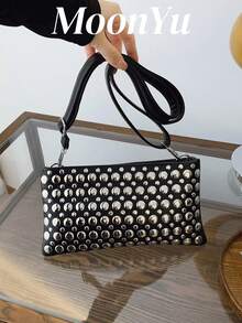 Women's Envelope Bag Punk Style Rivet Embellished Fashion Shoulder Bag, Large Capacity Black - Black - View 1