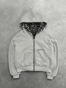 2025 European And American New Autumn And Winter Collection Hooded Sweatshirt With Reversible Retro Leopard Print Zipper Hoodie And Loose Top