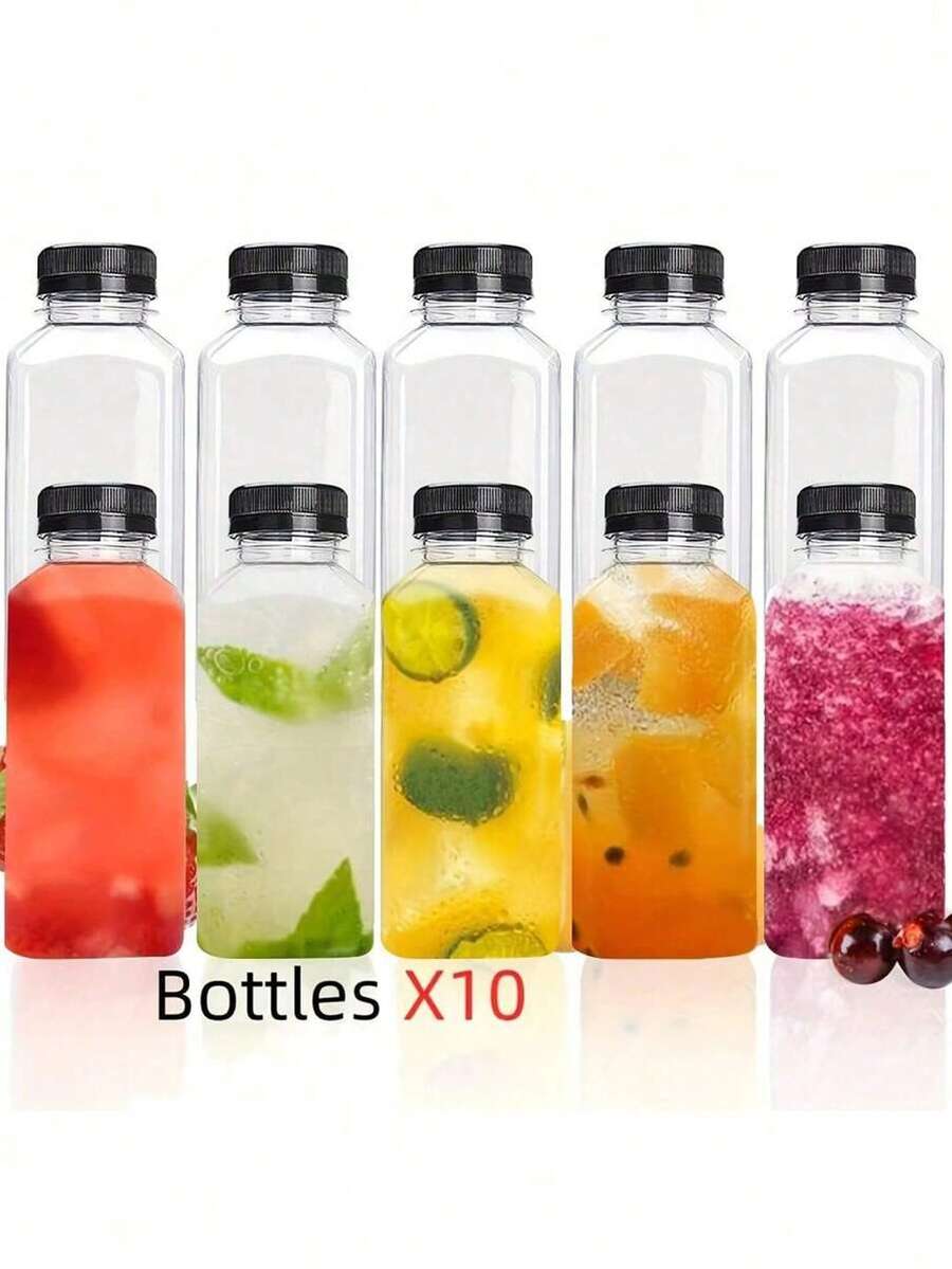1/6/10 Stücke Kunststoff Saftflaschen mit schwarzen Deckeln, auslaufsichere klare Kunststoff Saftflaschen - perfekt für Smoothies, Milch & selbstgemachte Getränke - Entsaftungsbehälter Wasserflasche für Outdoor für Sport, für den Kühlschrank, wiederverwendbare Entsaftungsflaschen, Smoothie Flasche, leere Kunststoff Saftflaschen, Getränkebehälter mit Deckel, leere Milchflaschen Kunststoff Smoothie Trinkflaschen (Mehrere Größen: 120ML/250ML/450ML/250ml/350ml) - Verschiedenfarbig - Übersicht 1