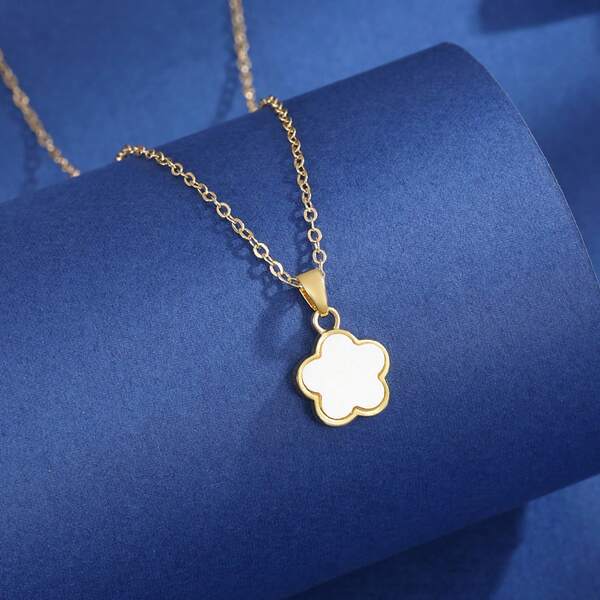 Colar de aço inoxidável com 5 folhas e flores, joia feminina de trevo de 5 folhas, colar de clavícula com design de nicho de luxo de alta qualidade, corrente de pescoço moderna e nova