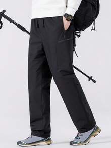 男士冬季防水防风滑雪裤 – 保暖加厚工装裤，内置石墨烯保暖垫，多拉链口袋，加固膝部，可调节腰带和雪套，适合寒冷天气穿着，也可用于滑雪、雪鞋行走、极地探险、徒步旅行和日常冬季通勤。 - 黑色 - 查看 2
