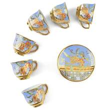 6-Piece Floral Ceramic Tea Cup Set With Saucers | 3.5oz Espresso Cappuccino Coffee Cups | Elegant Tea Party Gift For Women Mothers Day - 藍色 - 查看 5