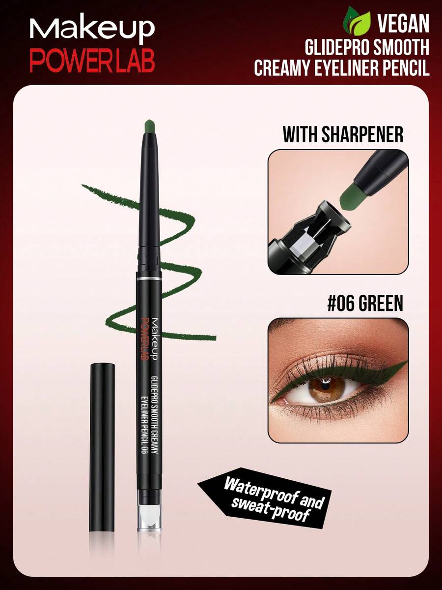 Misslyn Lápis Delineador Cremoso Suave POWERLAB-GlidePro, Delineador, Maquiagem para os Olhos, Textura Suave e Cremosa, Colorido, À Prova d'Água, À Prova de Suor, À Prova de Borrões, Maquiagem de Longa Duração, Altamente Pigmentado, Com Apontador Embutido, Olhos Esfumados, Multifuncional, Uso Múltiplo, Fácil para Iniciantes, Festa, Transporte, Custo-Efetivo, Formatura, Verão, Outono, Viagem, Presente, Moda Personalizada, Presente, Vegano e Livre de Crueldade - #06 Verde - Visão 1