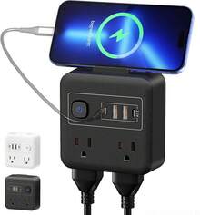 GALASALA Regleta Multicontacto Pared, Conector Multiple con 4 Enchufes de CA 4 USB(2 Type-C), Protector de Sobretensión, Sleek Socket, Enchufe Multiple para el Hogar Oficina Viajar Essentials(Blanco) - Negro U86-2 - Ver 9
