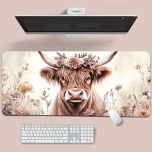 Großer Blumen-Kuh-Krone Schreibtischunterlage - rutschfeste Gummi Gaming Mausunterlage und Büro Tastaturunterlage, mit blassen Blumen, geeignet als Geschenk für Teenager und Geliebte