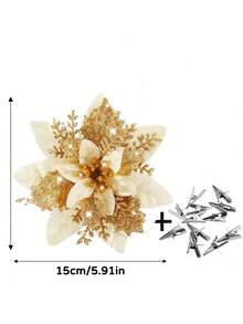 3/5/10/20PCS Glitter Artificial Christmas Flowers, Christmas Tree Decorations, Christmas Tree Wreath Diy Decorations, Including Gold, Red, Silver, Poinsettia Christmas Tree Decorations, Artificial Christmas Flowers, Home Decor, Holiday Party Decorations, Christmas Decorations, Room Decor, Winter Party Atmosphere Decoration.