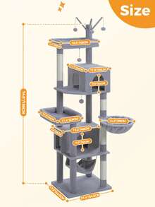 PAWZ Road [75 Inch Tall Large Cat Tree] Multi-Level Cat Tree | Cat Tower With Hammock, Top Perch, Cat Condos, Scratching Posts For Large Cats & Kittens - 灰色 - 查看 3