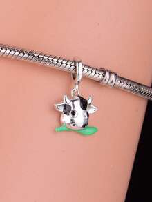 1 pieza de plata de ley 925 simple, vaca comiendo hierba, cuentas pueden ser DIY, joyería de plata, joyería para mujer, regalo de cumpleaños, adecuado para regalar a familiares y amigos que aman a los animales