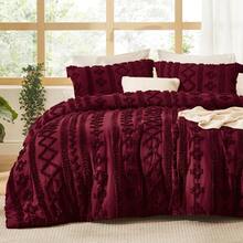 Bedsure Mother's Day Tufted Boho Comforter Set - Linen Boho Bed Set, GentleSoft™ 3 Pieces Farmhouse Shabby Chic Embroidery Bedding, For Spring Decor, Wedding Decor, Easter Decor, Room Decor, Home Decor - Đỏ đậm - Xem 10