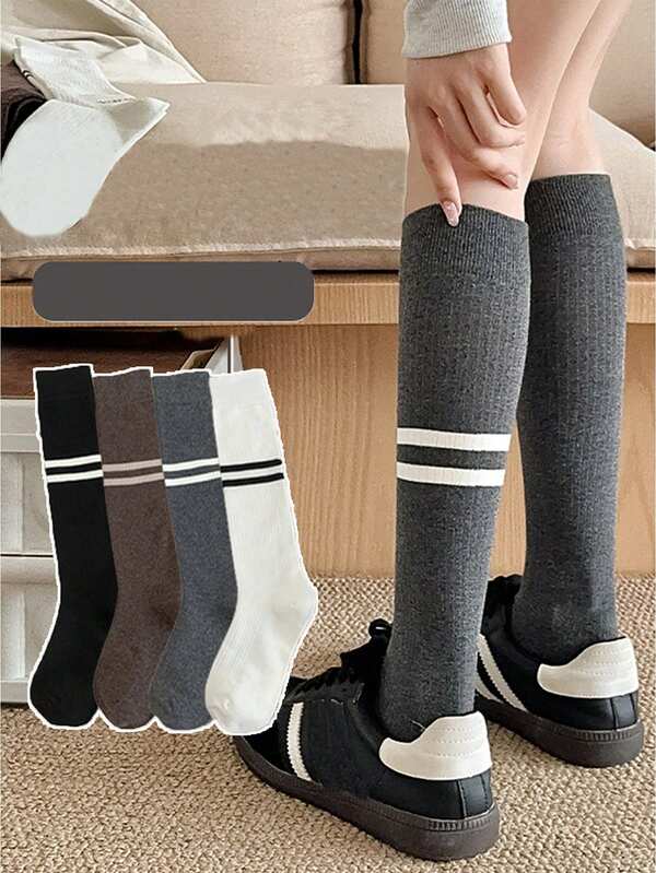 1 Paio di Calzini alla caviglia da donna con motivo a righe, colori a contrasto, di moda e personalizzati, molto attraenti, di spessore regolare, traspiranti, assorbenti, confortevoli, adatti per uso casual/scolastico, ideali per la primavera/autunno