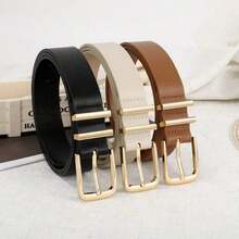 3pcs Set Solid Color Casual PU Leather Women's Belts, Spring & Autumn Summer, School Fall, Autumn, Halloween.