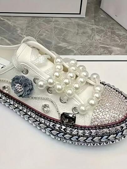 10/20/30/50/100pcs (Random Delivery) Faux Pearl Rhinestone Beads, For Shoelace Accessories, Shoe Decoration Pendant, Suitable For Canvas Shoes, Sneakers