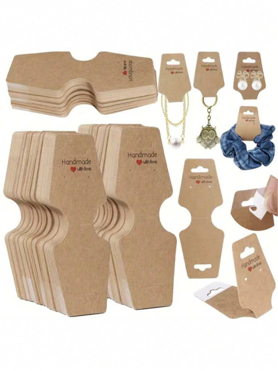 50pcs Foldable Cardboard Necklace Packaging Cards, Elastic Hang Tags, Blank Folding Black & White Kraft Paper Hair Accessory Cards For DIY Beaded Jewelry, Necklace, Bracelet Packaging, Great Gifts For Dad, Mom, Friends, Teachers, Students, Weddings