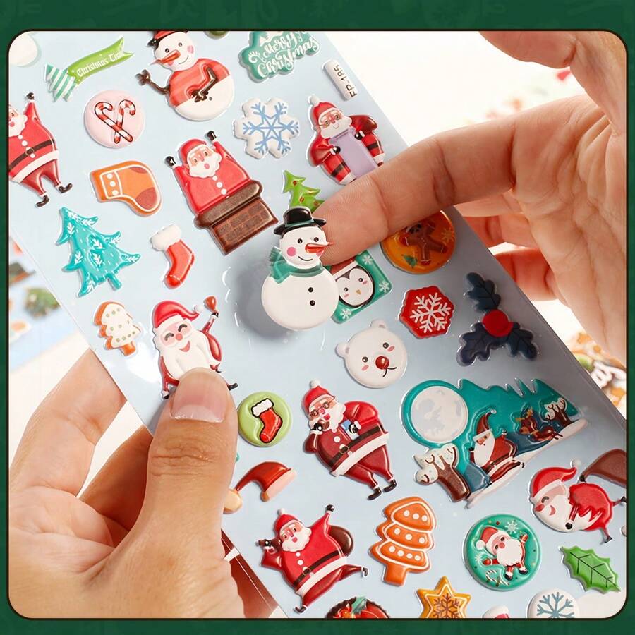 12 Unique Styles Of Christmas 3D Bubble Stickers - Cartoon Santa Claus, Reindeer, Snowman And Holiday Decorations, PET Plastic Pre-Cut Stickers For Gift Wrapping, Scrapbooking, Cards, Journals And Holiday Crafts, Christmas Stickers, Christmas Style Bubble Stickers 3D Cartoon Creative Self-Adhesive Graffiti Stickers, Suitable For Notebooks, Luggage, Refrigerators, And Student Reward Stickers.