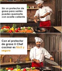U Chef Protector de Grasa para Sartén, Pantalla de salpicaduras de acero inoxidable de 33 cm. Cubre Salpicaduras de Aceite al Cocinar Pollo frito o Palomitas de Maíz - 1 - Ver 6