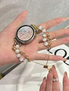18mm/20mm/22mm 不对称金属表带 - 时尚替换表带，兼容三星 Galaxy Watch 6/5/4 (40mm/44mm)、Galaxy Watch 5 Pro、Galaxy Active 2、Watch 6/4、GT4/GT3/GT2 Pro - 蝴蝶扣，舒适，男女通用设计 - 金白 - 查看 3
