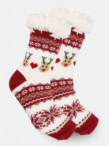 1 paire de chaussettes de Noël rouges et blanches avec motif de renne de dessin animé - nouvelles chaussettes d'hiver/automne pour la maison, chaussettes de sol, cadeau mignon pour le port quotidien en hiver, convient pour les fêtes de Noël et d'Halloween - Multicolore - Voir 6