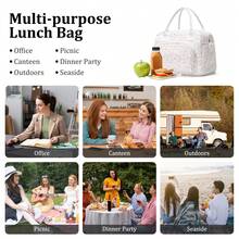 1Piece Portable Lunch Bag Large Reusable Insulated Lunch Box Bento Pouch Dinner Insulation Bag Student Thickened Cute Lunch Fruit Bag Pink Strawberry Stripe Leopard Print Small Floral Bag For School School Accessories School Stuff - 粉紅玫瑰 - 查看 6
