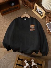 Tween Boy Basketball Style Of Play Print Round Neck Long Sleeve Sweater Pullover Autumn Winter Style - Black - View 4